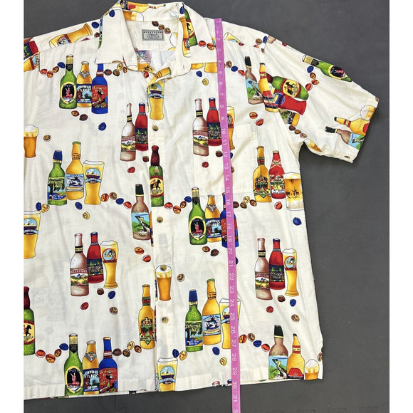 Weekender Traveler Shirt Mens Large Beer Bottles Caribbean Happy Hour Ivory FS - Picture 8 of 9
